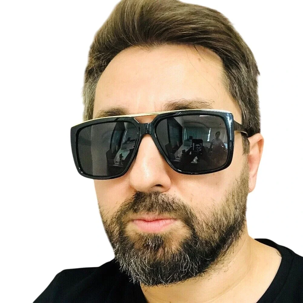 Sunglasses Men's‎ Square Frame Black Gold Bar Fashion Street Wear Hip Hop Lentes
